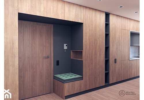 Mieszkanie soft-loft dla 2+1 - Mały brązowy czarny hol / przedpokój, styl industrialny - zdjęcie od Architekci Modelarnia