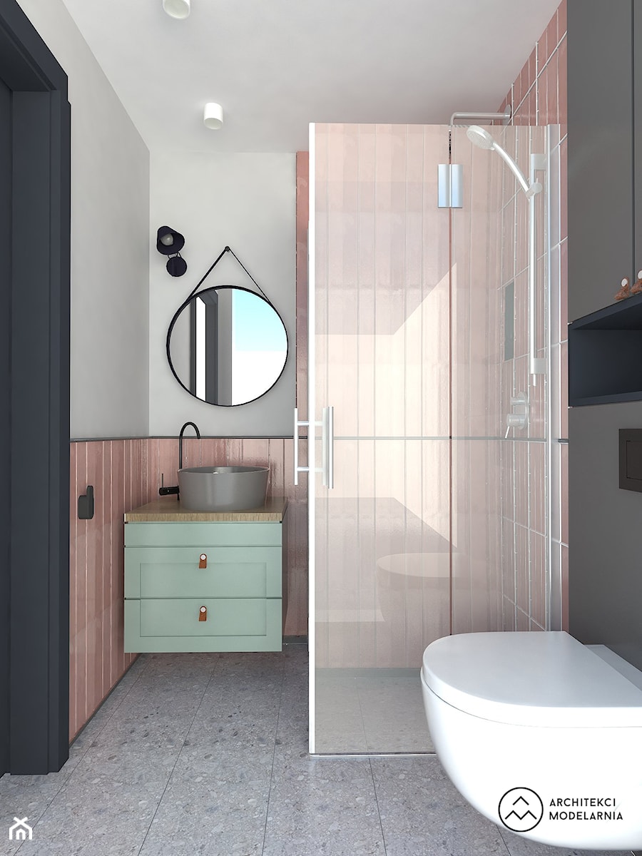 Mieszkanie inwestycyjne, wynajem długoterminowy - Mała na poddaszu z lustrem łazienka z oknem, styl glamour - zdjęcie od Architekci Modelarnia