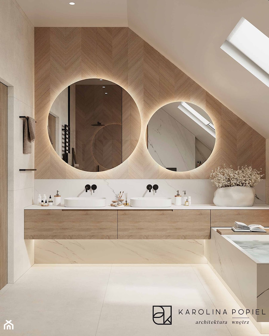 Duża łazienka na poddaszu z wanną i prysznicem - zdjęcie od KAROLINA POPIEL - ARCHITEKTURA WNĘTRZ