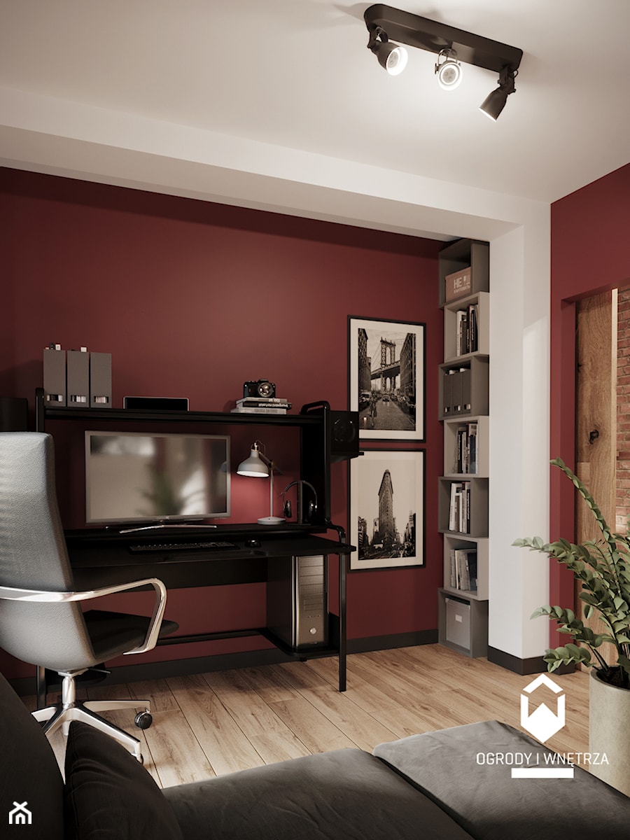 Pokój biurowy w mocnym kolorze - zdjęcie od KAROLINA POPIEL - ARCHITEKTURA WNĘTRZ