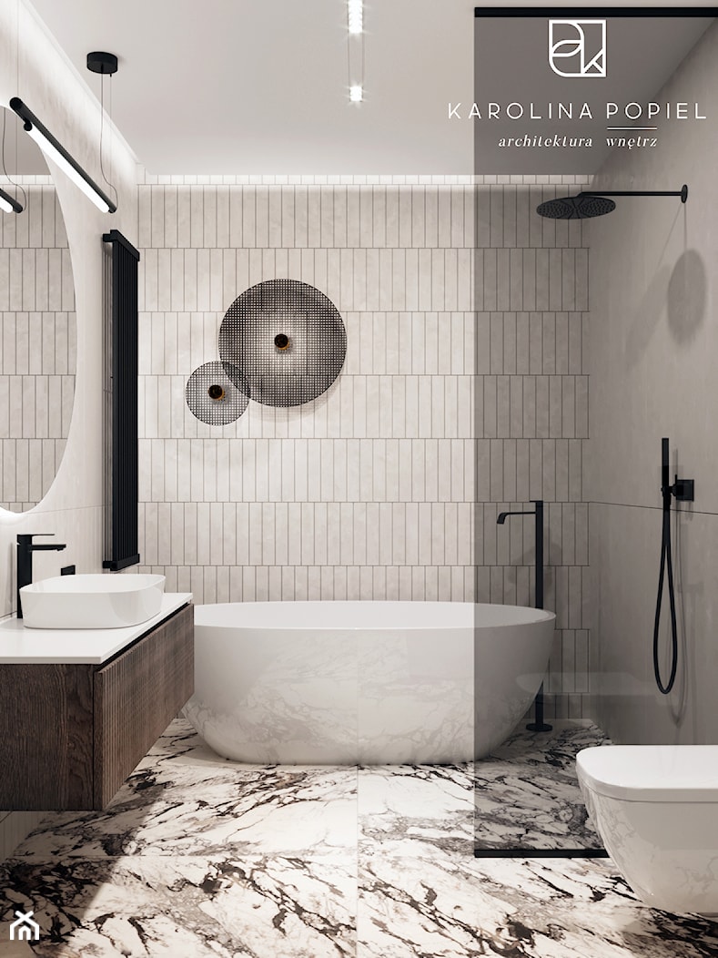 Łazienka z wanną wolnostojącą i prysznicem - zdjęcie od KAROLINA POPIEL - ARCHITEKTURA WNĘTRZ - Homebook
