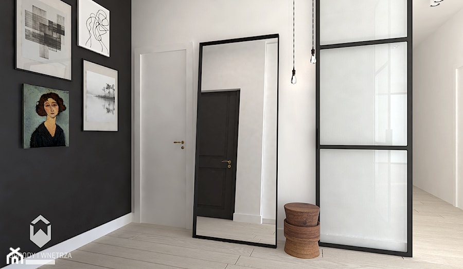 Dom pod Tarnowem - Mały biały czarny hol / przedpokój, styl skandynawski - zdjęcie od KAROLINA POPIEL - ARCHITEKTURA WNĘTRZ