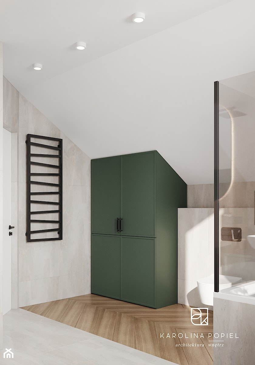 łazienka z zielonym akcentem - Łazienka, styl nowoczesny - zdjęcie od KAROLINA POPIEL - ARCHITEKTURA WNĘTRZ