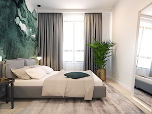 Elegancka sypialnia - Średnia biała zielona sypialnia, styl nowoczesny - zdjęcie od KAROLINA POPIEL - ARCHITEKTURA WNĘTRZ