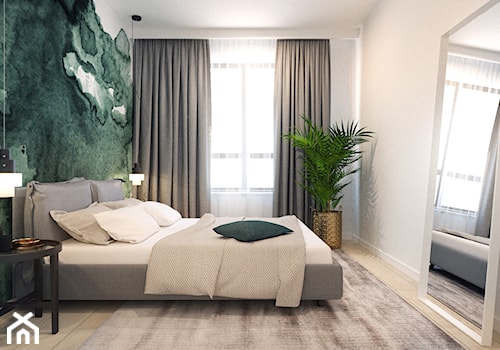 Elegancka sypialnia - Średnia biała zielona sypialnia, styl nowoczesny - zdjęcie od KAROLINA POPIEL - ARCHITEKTURA WNĘTRZ