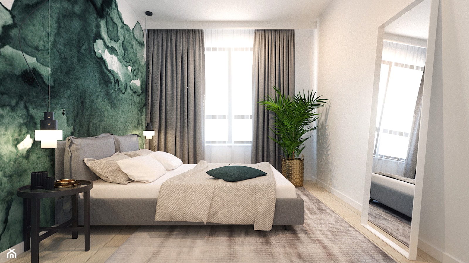 Elegancka sypialnia - Średnia biała zielona sypialnia, styl nowoczesny - zdjęcie od KAROLINA POPIEL - ARCHITEKTURA WNĘTRZ - Homebook
