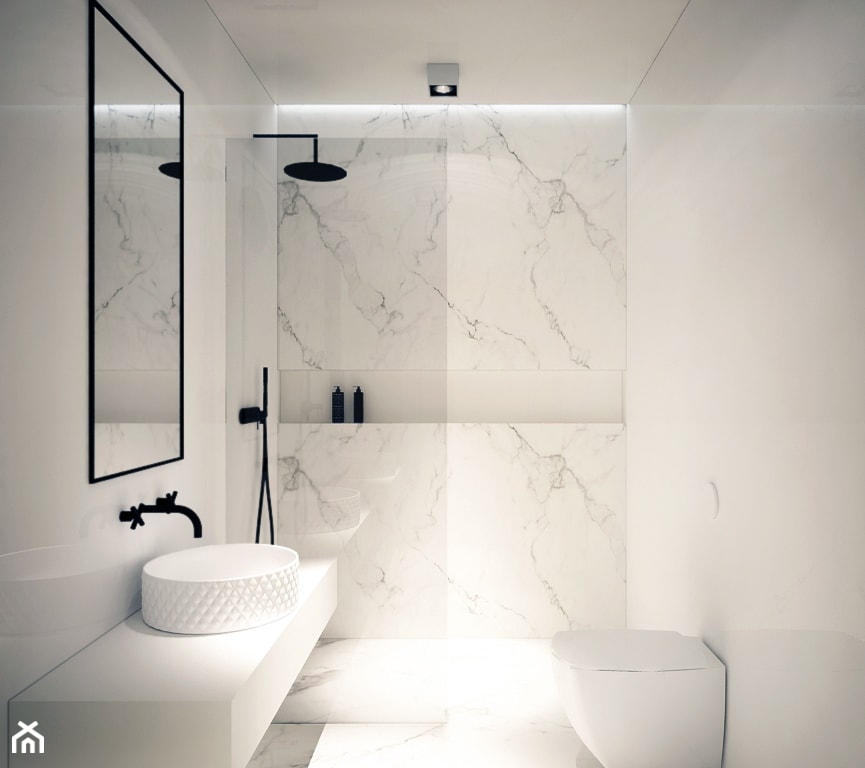 Mieszkanie Na Zabłociu - Mała średnia bez okna łazienka, styl minimalistyczny - zdjęcie od KAROLINA POPIEL - ARCHITEKTURA WNĘTRZ - Homebook