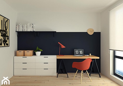 Mieszkanie na Zabłociu 2. - Średnie w osobnym pomieszczeniu białe czarne biuro, styl skandynawski - zdjęcie od KAROLINA POPIEL - ARCHITEKTURA WNĘTRZ