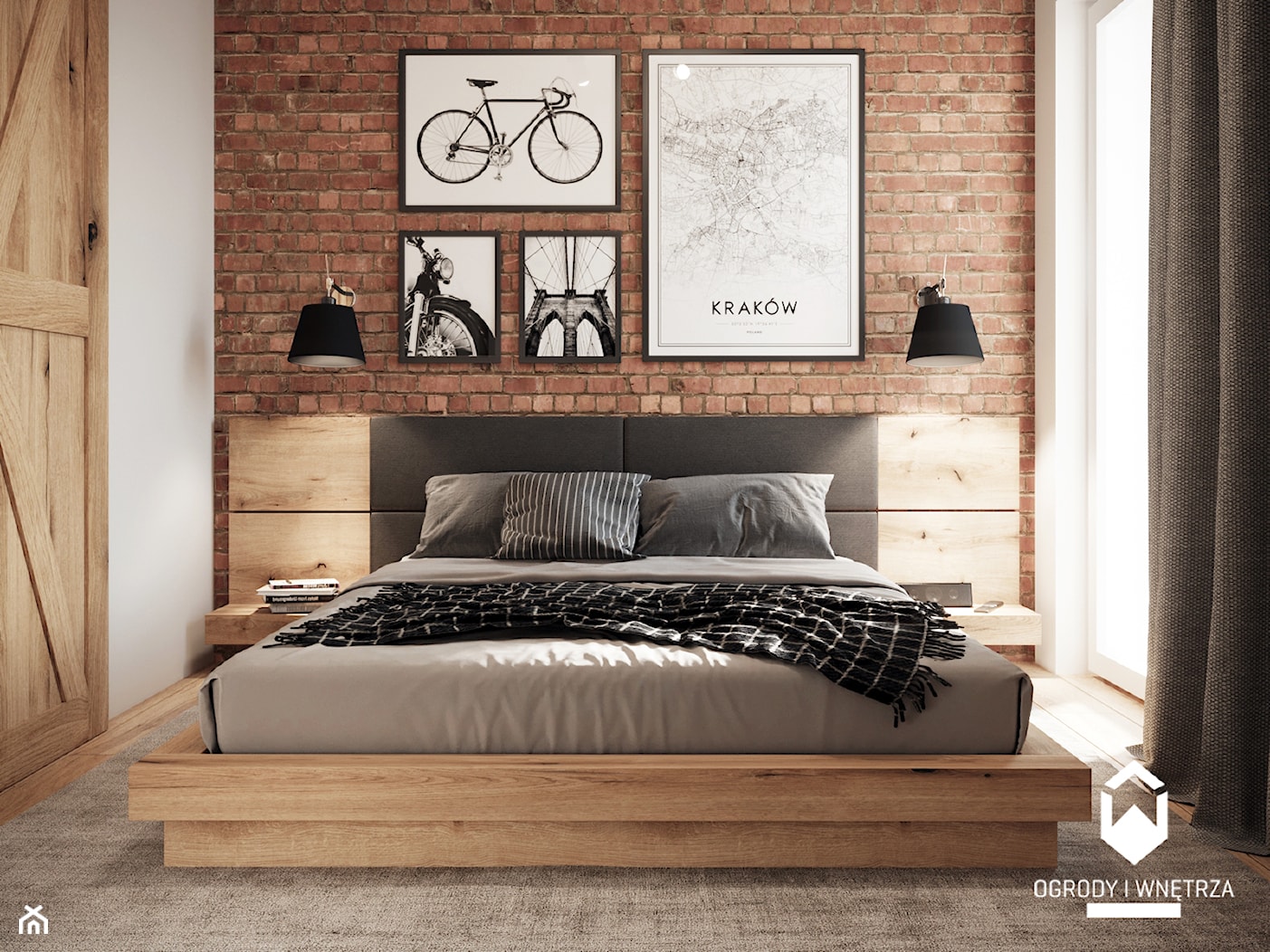 Sypialnia z ceglaną ścianą. - zdjęcie od KAROLINA POPIEL - ARCHITEKTURA WNĘTRZ - Homebook