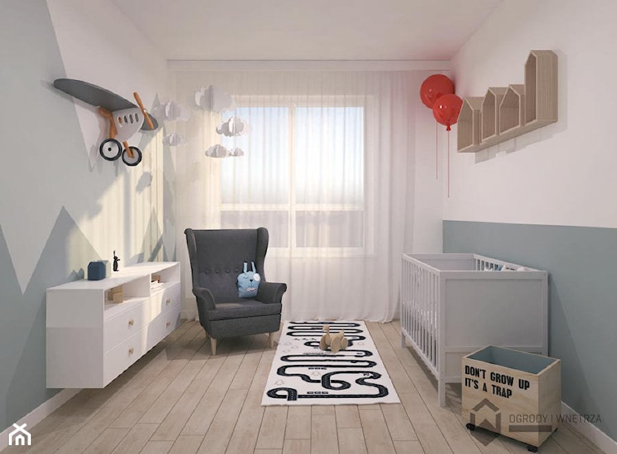 Pokój dla chłopca - Średni biały szary pokój dziecka dla niemowlaka dla chłopca dla dziewczynki, styl skandynawski - zdjęcie od KAROLINA POPIEL - ARCHITEKTURA WNĘTRZ