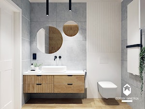 łazienka z drewnem i szarością - zdjęcie od KAROLINA POPIEL - ARCHITEKTURA WNĘTRZ