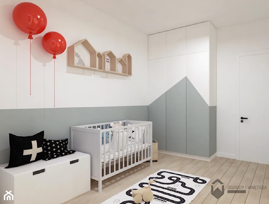 Pokój dla chłopca - Średni biały szary pokój dziecka dla niemowlaka dla chłopca, styl skandynawski - zdjęcie od KAROLINA POPIEL - ARCHITEKTURA WNĘTRZ