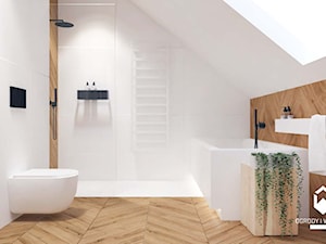 Duża łazienka na poddaszu z wanną i prysznicem - zdjęcie od KAROLINA POPIEL - ARCHITEKTURA WNĘTRZ