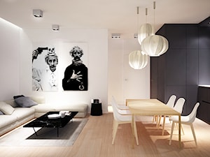 Mieszkanie Na Zabłociu - Duża otwarta z salonem z zabudowaną lodówką kuchnia jednorzędowa z marmurem nad blatem kuchennym, styl nowoczesny - zdjęcie od KAROLINA POPIEL - ARCHITEKTURA WNĘTRZ