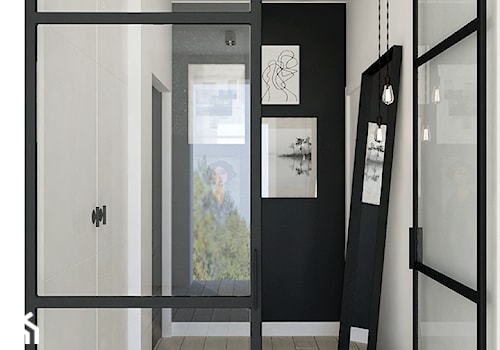 Dom pod Tarnowem - Mały biały czarny hol / przedpokój, styl skandynawski - zdjęcie od KAROLINA POPIEL - ARCHITEKTURA WNĘTRZ
