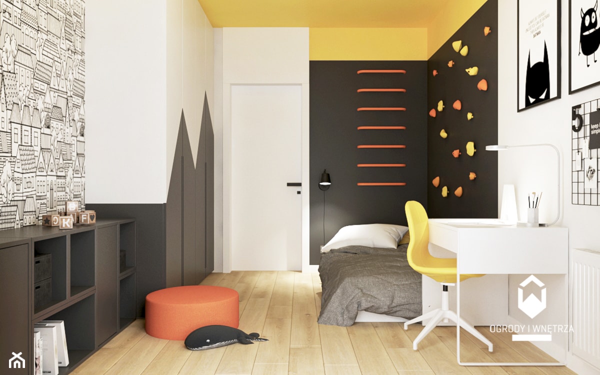Pokój z żółtym sufitem i ścianką wspinaczkową - zdjęcie od KAROLINA POPIEL - ARCHITEKTURA WNĘTRZ - Homebook
