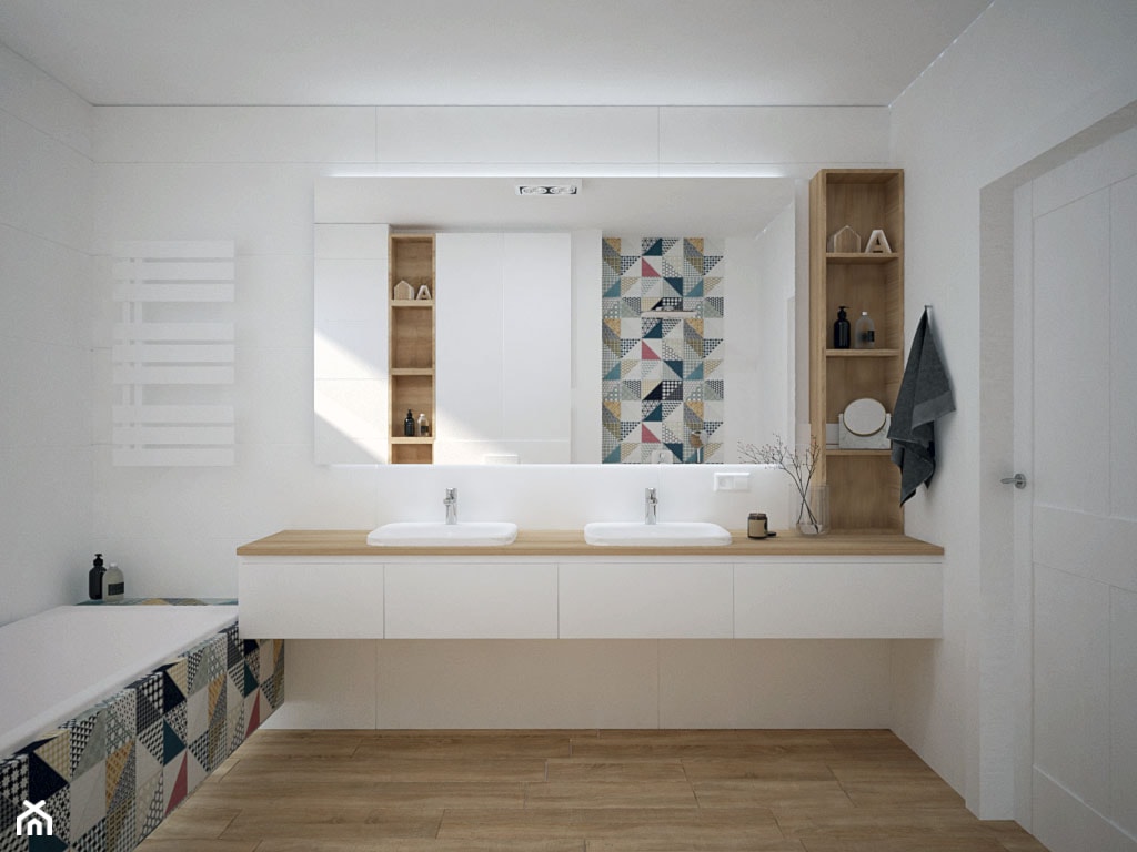 Dom pod Krakowem - Średnia z dwoma umywalkami łazienka z oknem, styl skandynawski - zdjęcie od KAROLINA POPIEL - ARCHITEKTURA WNĘTRZ - Homebook