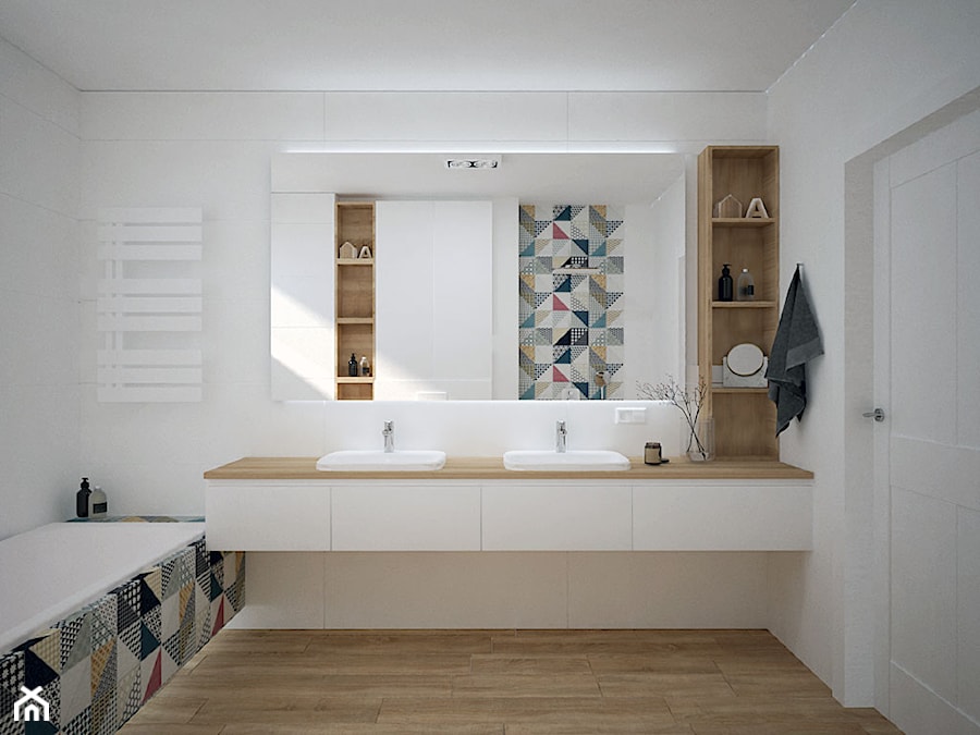 Dom pod Krakowem - Średnia z dwoma umywalkami łazienka z oknem, styl skandynawski - zdjęcie od KAROLINA POPIEL - ARCHITEKTURA WNĘTRZ