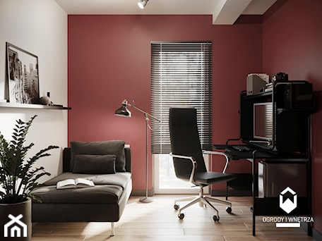Aranżacje wnętrz - Biuro: Pokój biurowy w bordowym kolorze - KAROLINA POPIEL - ARCHITEKTURA WNĘTRZ. Przeglądaj, dodawaj i zapisuj najlepsze zdjęcia, pomysły i inspiracje designerskie. W bazie mamy już prawie milion fotografii!