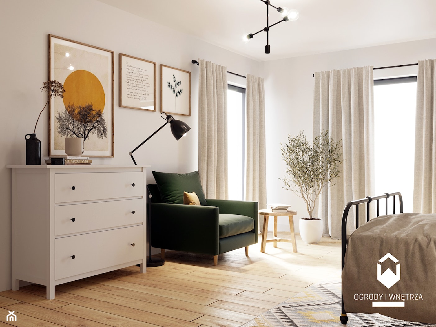 Duża sypialnia na poddaszu w stylu skandynawskim. - Średnia biała sypialnia, styl rustykalny - zdjęcie od KAROLINA POPIEL - ARCHITEKTURA WNĘTRZ - Homebook
