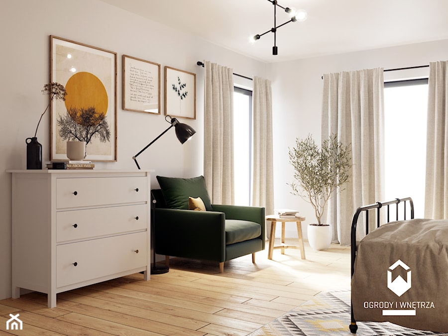 Duża sypialnia na poddaszu w stylu skandynawskim. - Średnia biała sypialnia, styl rustykalny - zdjęcie od KAROLINA POPIEL - ARCHITEKTURA WNĘTRZ
