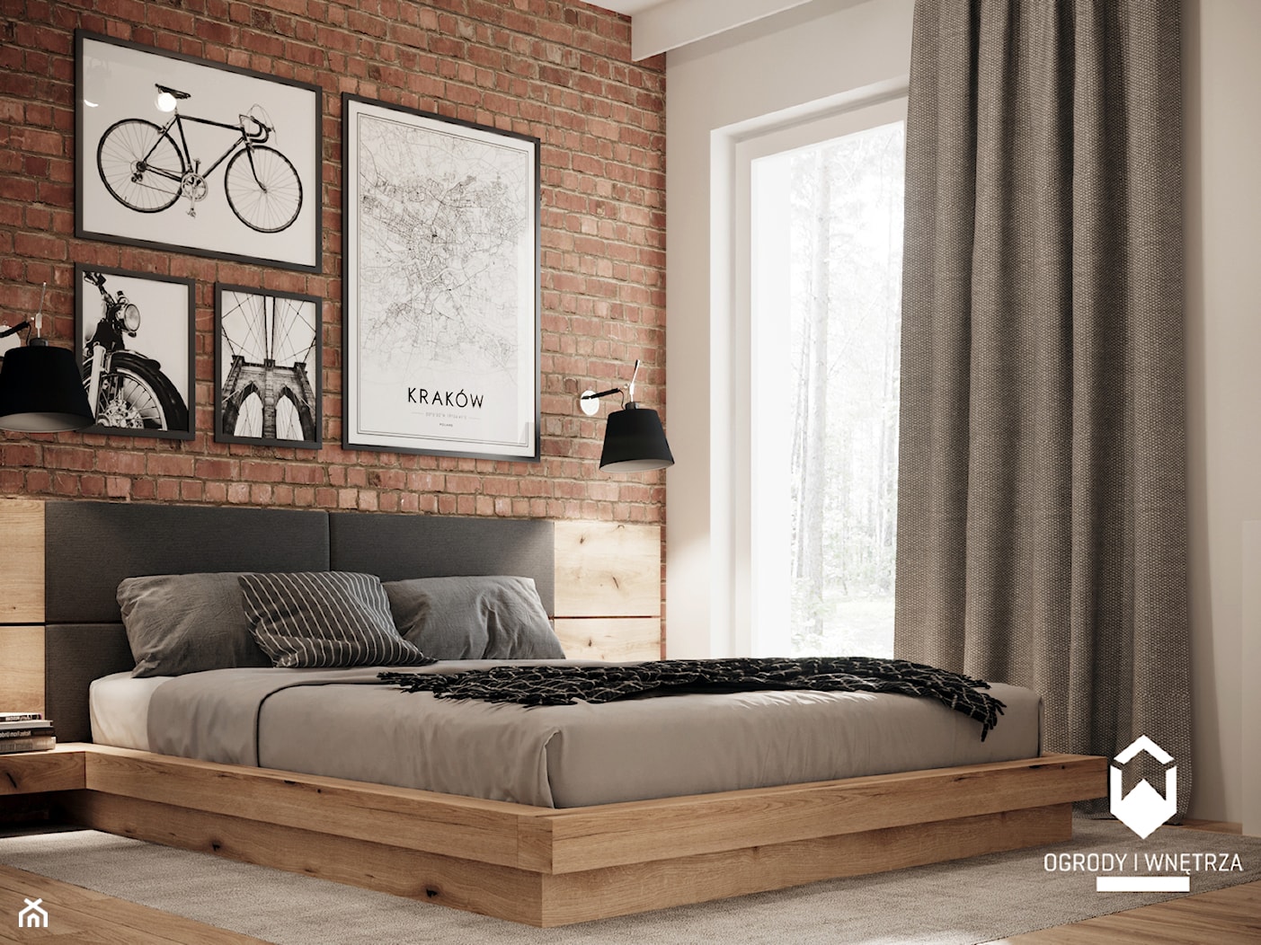 Sypialnia z ceglaną ścianą - zdjęcie od KAROLINA POPIEL - ARCHITEKTURA WNĘTRZ - Homebook