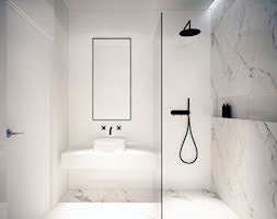 Mieszkanie Na Zabłociu - Mała bez okna z marmurową podłogą łazienka, styl minimalistyczny - zdjęcie od KAROLINA POPIEL - ARCHITEKTURA WNĘTRZ - Homebook