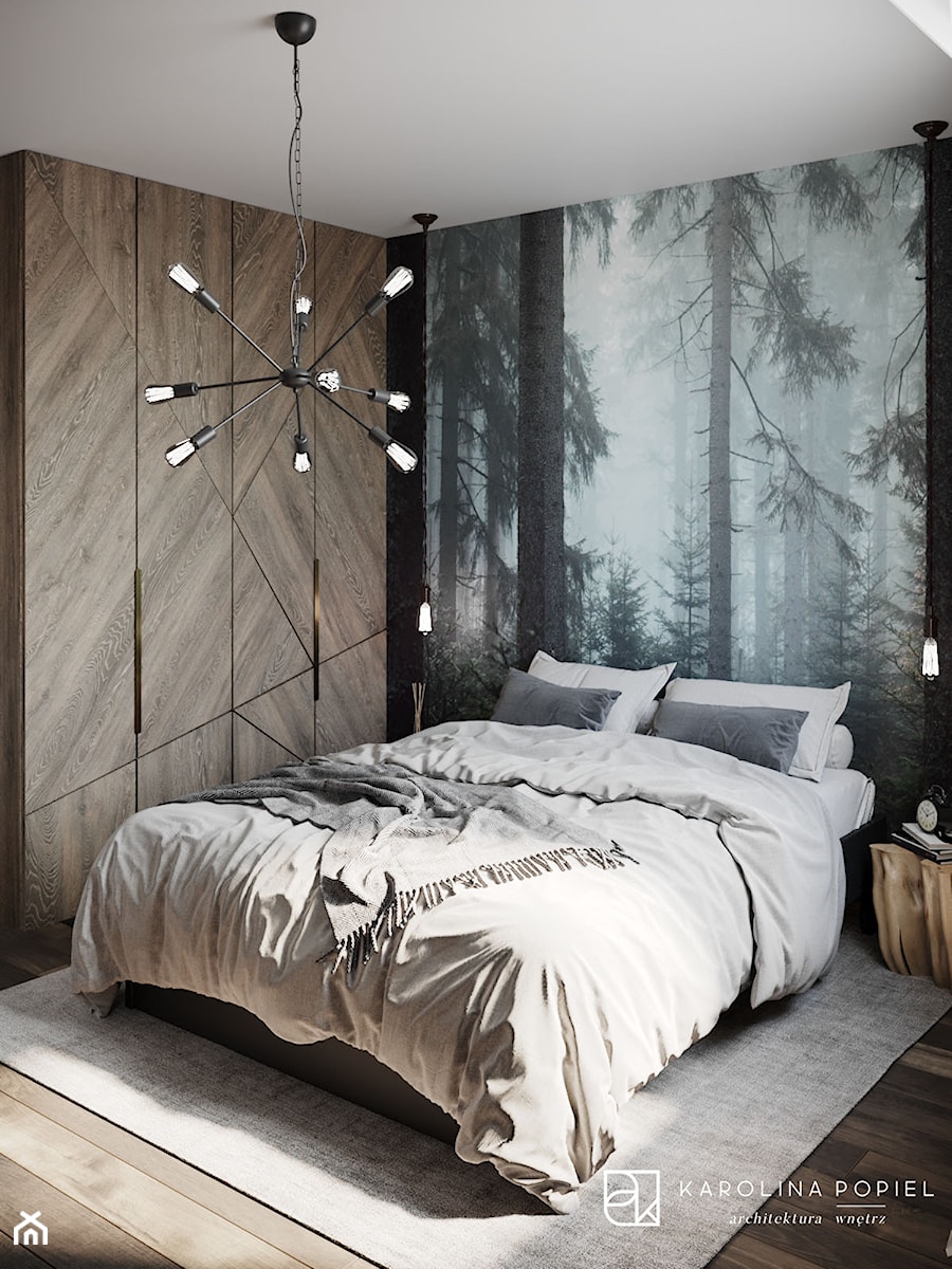 Mała sypialnia z fototapetą - zdjęcie od KAROLINA POPIEL - ARCHITEKTURA WNĘTRZ