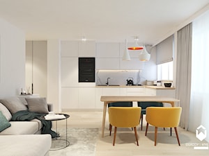 Remont mieszkania w starym budownictwie - Średni biały salon z kuchnią z jadalnią, styl nowoczesny - zdjęcie od KAROLINA POPIEL - ARCHITEKTURA WNĘTRZ