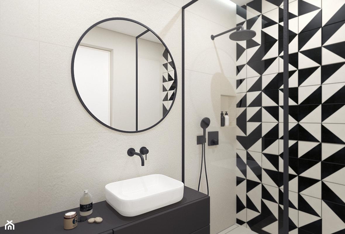 Łazienka na Służewie - Mała na poddaszu bez okna z lustrem łazienka, styl minimalistyczny - zdjęcie od KAROLINA POPIEL - ARCHITEKTURA WNĘTRZ - Homebook