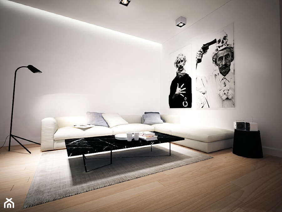 Mieszkanie Na Zabłociu - Średni biały salon, styl minimalistyczny - zdjęcie od KAROLINA POPIEL - ARCHITEKTURA WNĘTRZ