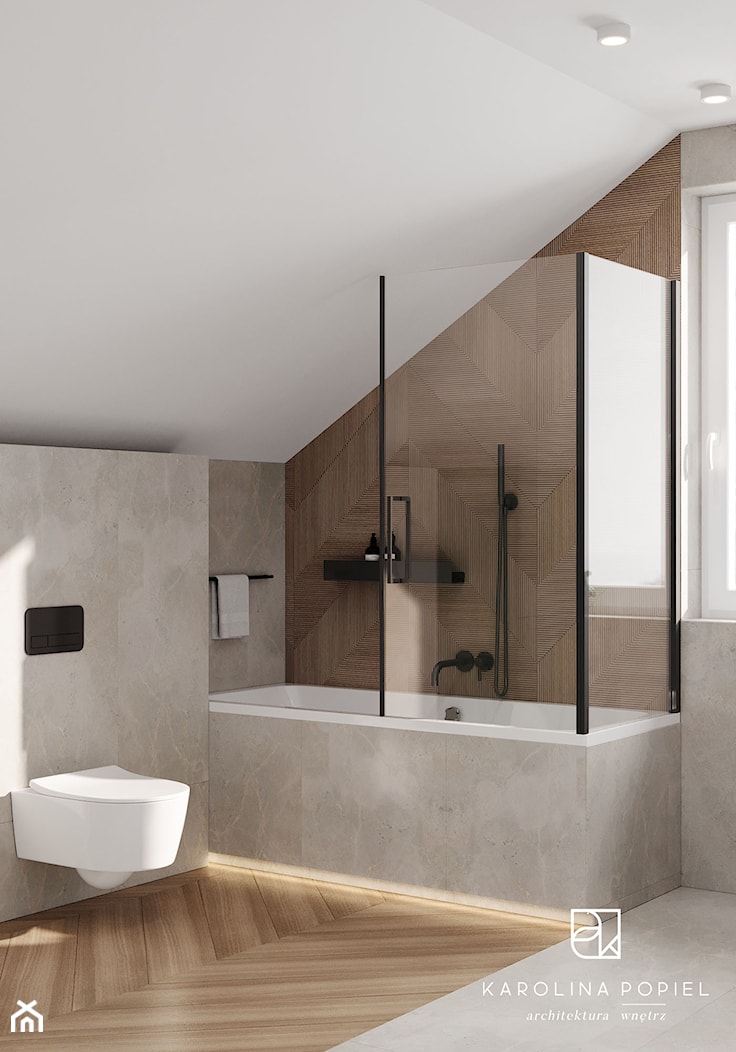 łazienka z zielonym akcentem - Średnia z punktowym oświetleniem łazienka z oknem, styl nowoczesny - zdjęcie od KAROLINA POPIEL - ARCHITEKTURA WNĘTRZ - Homebook