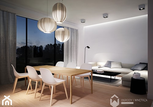 Średnia biała jadalnia w salonie, styl minimalistyczny - zdjęcie od KAROLINA POPIEL - ARCHITEKTURA WNĘTRZ