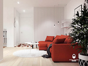 Mieszkanie z czerwonym akcentem - Mały biały salon, styl skandynawski - zdjęcie od KAROLINA POPIEL - ARCHITEKTURA WNĘTRZ