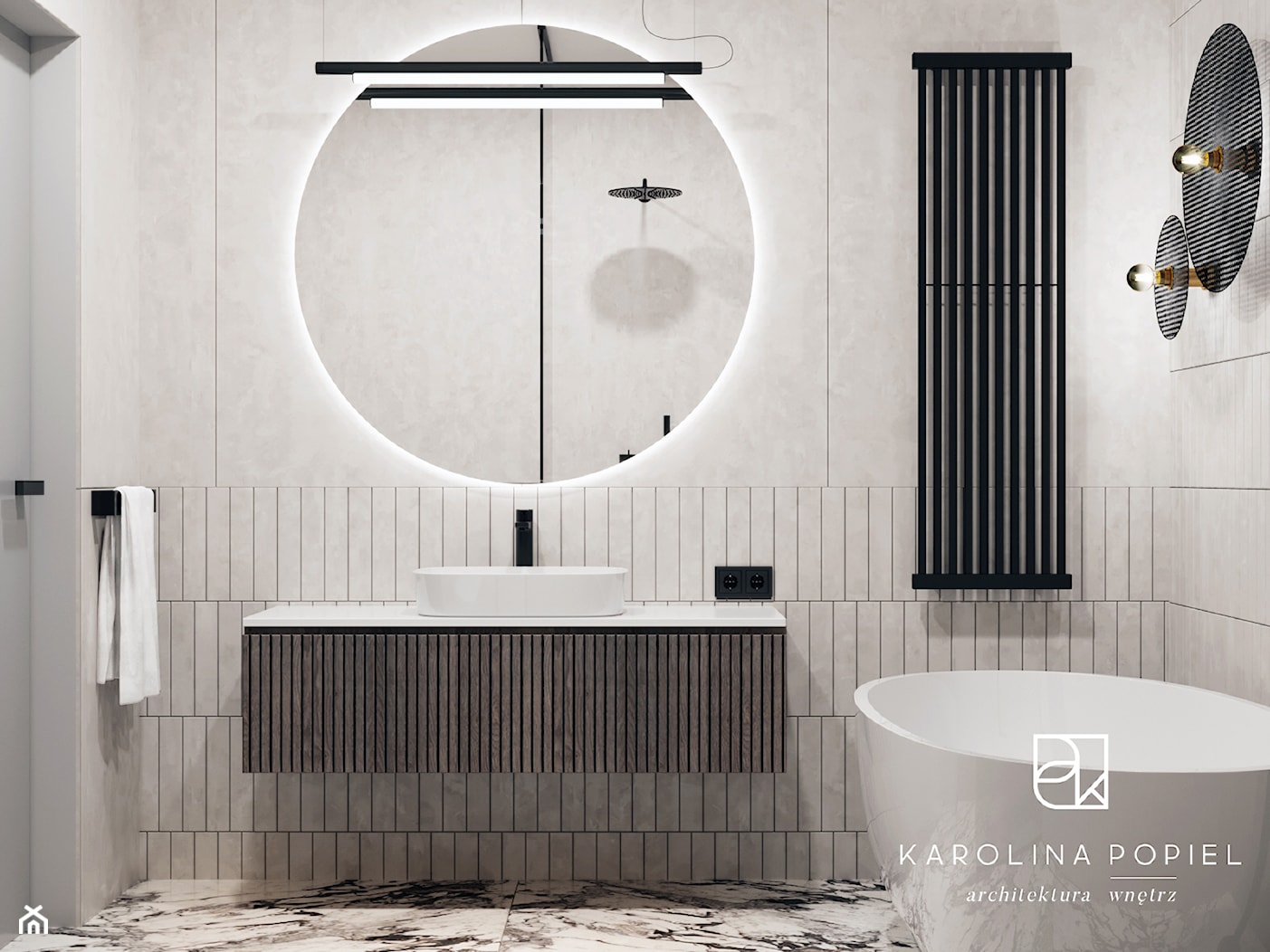 Łazienka z wanną wolnostojącą i prysznicem - zdjęcie od KAROLINA POPIEL - ARCHITEKTURA WNĘTRZ - Homebook