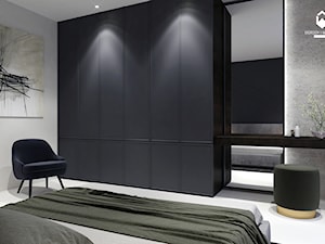 APARTAMENT Z WIDOKIEM NA WISŁĘ - Średnia czarna szara sypialnia, styl nowoczesny - zdjęcie od KAROLINA POPIEL - ARCHITEKTURA WNĘTRZ