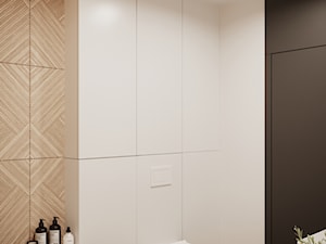 Biała łazienka z drewnem - zdjęcie od KAROLINA POPIEL - ARCHITEKTURA WNĘTRZ