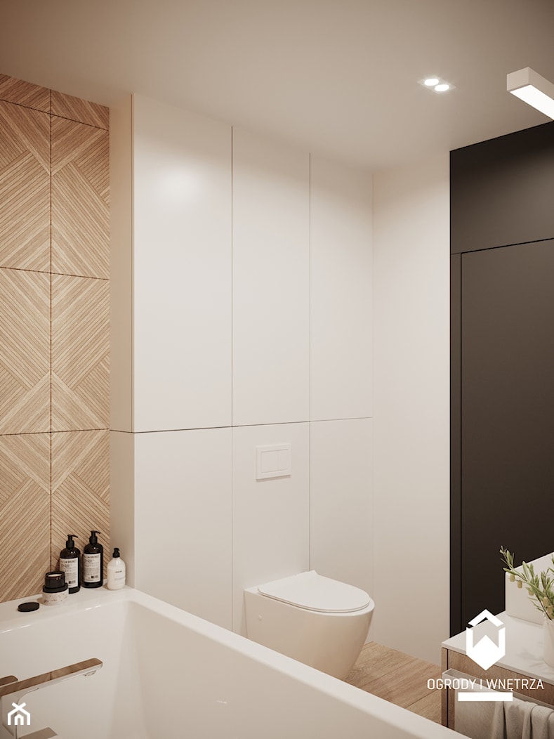 Biała łazienka z drewnem - zdjęcie od KAROLINA POPIEL - ARCHITEKTURA WNĘTRZ - Homebook