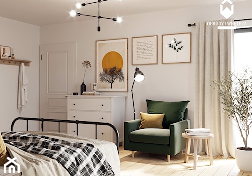 Duża sypialnia na poddaszu w stylu skandynawskim. - Duża biała sypialnia, styl rustykalny - zdjęcie od KAROLINA POPIEL - ARCHITEKTURA WNĘTRZ