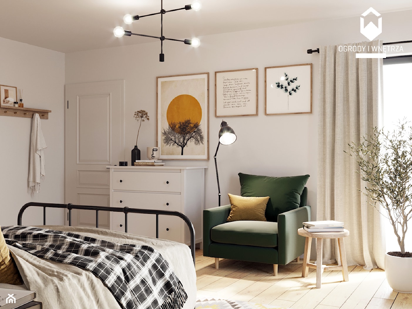 Duża sypialnia na poddaszu w stylu skandynawskim. - Duża biała sypialnia, styl rustykalny - zdjęcie od KAROLINA POPIEL - ARCHITEKTURA WNĘTRZ - Homebook