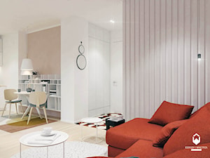 Mieszkanie z czerwonym akcentem - Mały szary salon z jadalnią, styl skandynawski - zdjęcie od KAROLINA POPIEL - ARCHITEKTURA WNĘTRZ