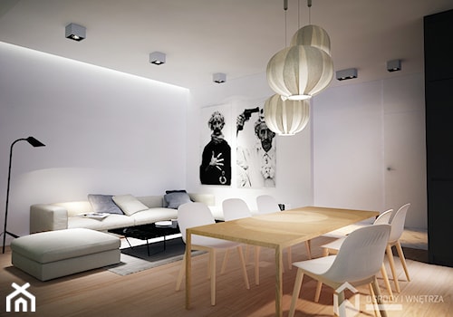 Średnia biała jadalnia w salonie, styl nowoczesny - zdjęcie od KAROLINA POPIEL - ARCHITEKTURA WNĘTRZ