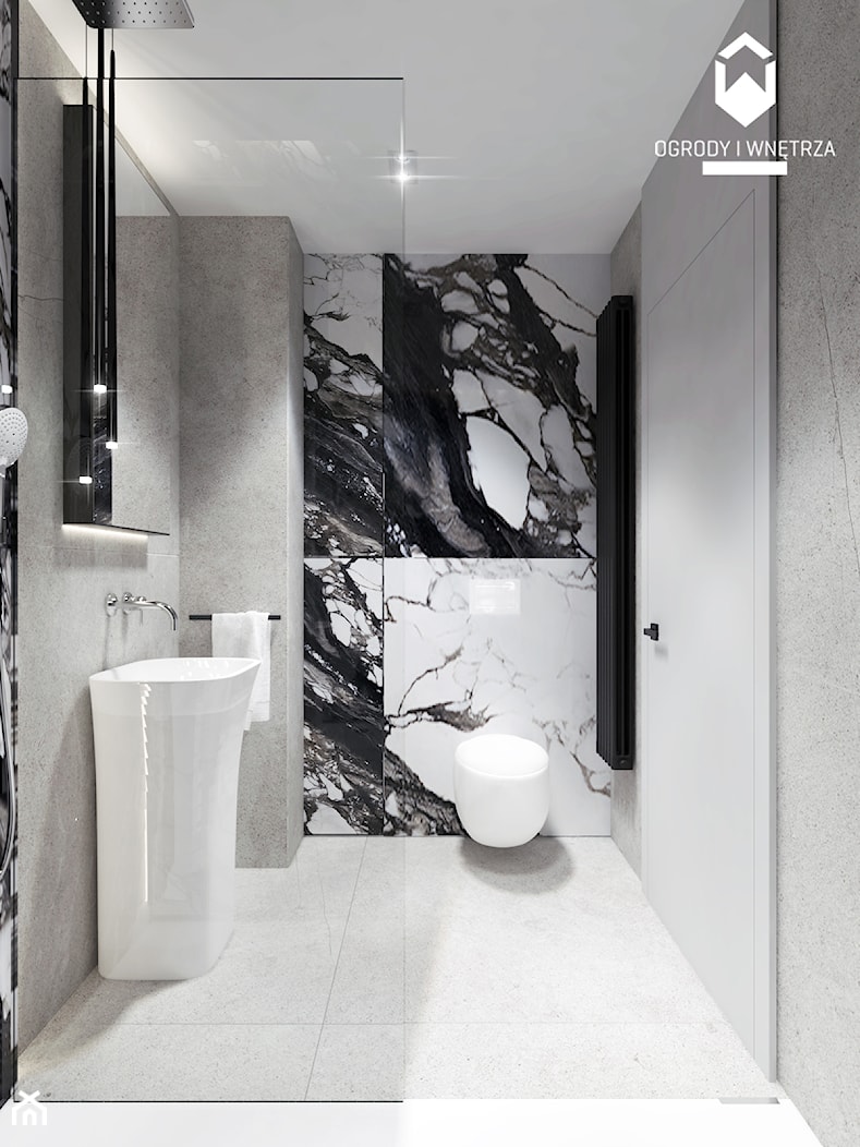 Elegancka łazienka z prysznicem walk-in i umywalką wolnostojącą - zdjęcie od KAROLINA POPIEL - ARCHITEKTURA WNĘTRZ - Homebook