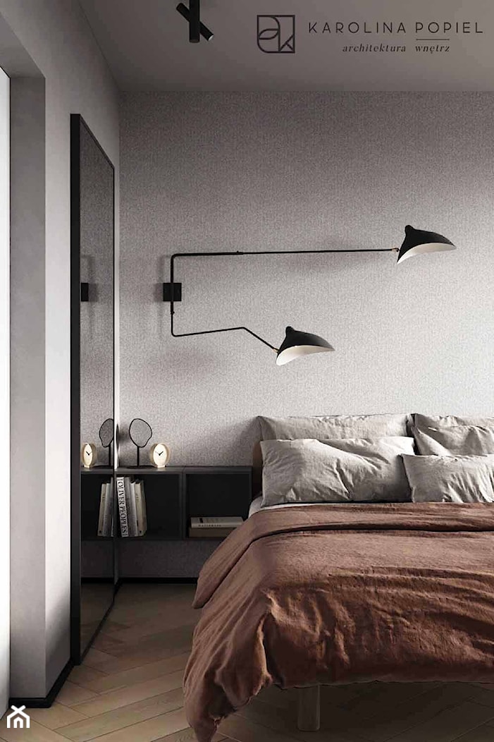 Sypialnia z kinkietami i lustrem - zdjęcie od KAROLINA POPIEL - ARCHITEKTURA WNĘTRZ - Homebook