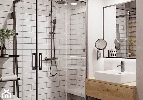 łazienka z czarną kabiną prysznicową i czarnymi bateriami - zdjęcie od KAROLINA POPIEL - ARCHITEKTURA WNĘTRZ