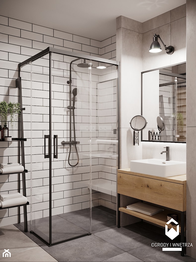 łazienka z czarną kabiną prysznicową i czarnymi bateriami - zdjęcie od KAROLINA POPIEL - ARCHITEKTURA WNĘTRZ - Homebook