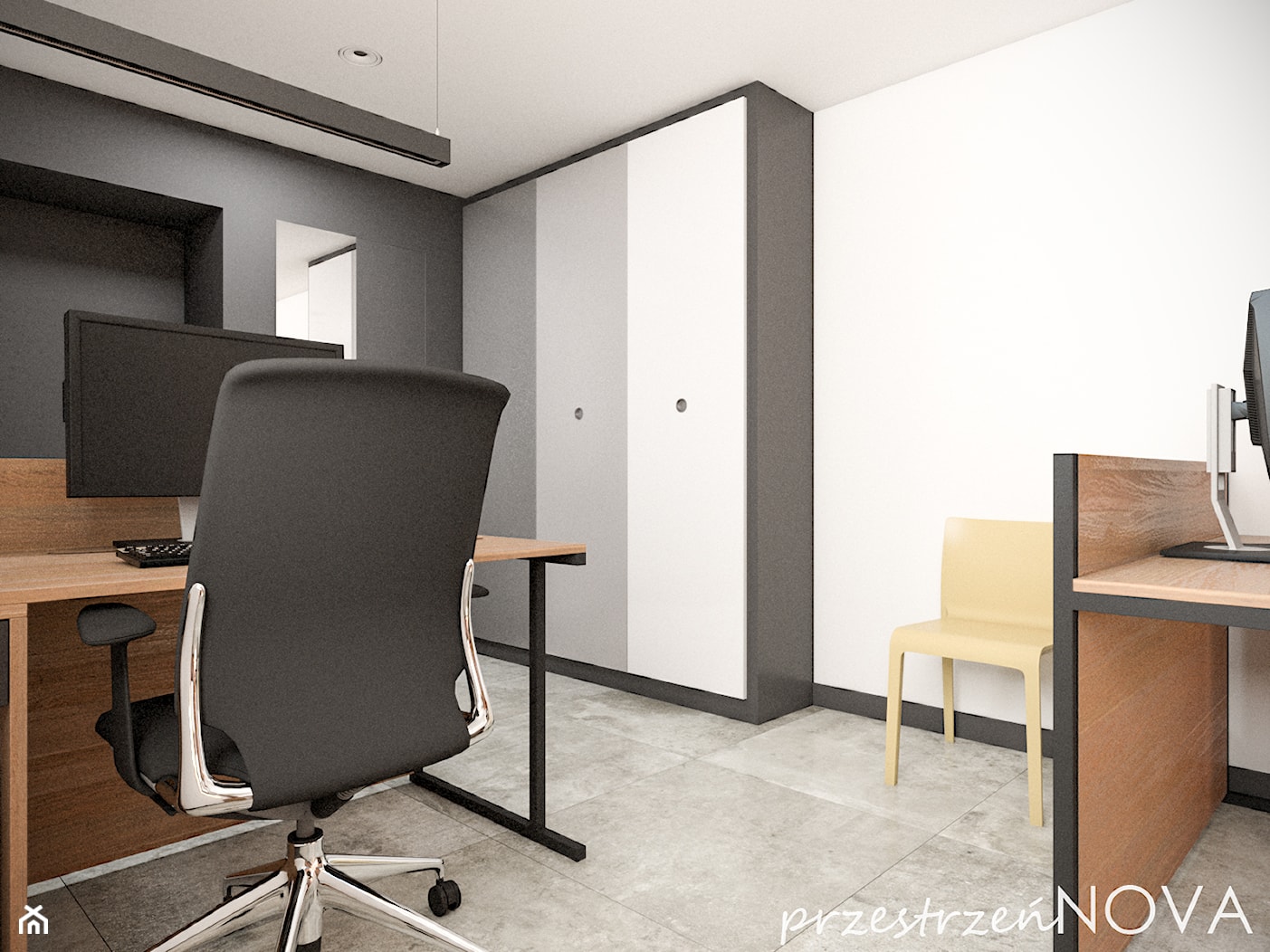 Przestrzeń biurowa firmy Repablo - Średnie w osobnym pomieszczeniu białe czarne biuro, styl industr ... - zdjęcie od przestrzeńNOVA - Homebook