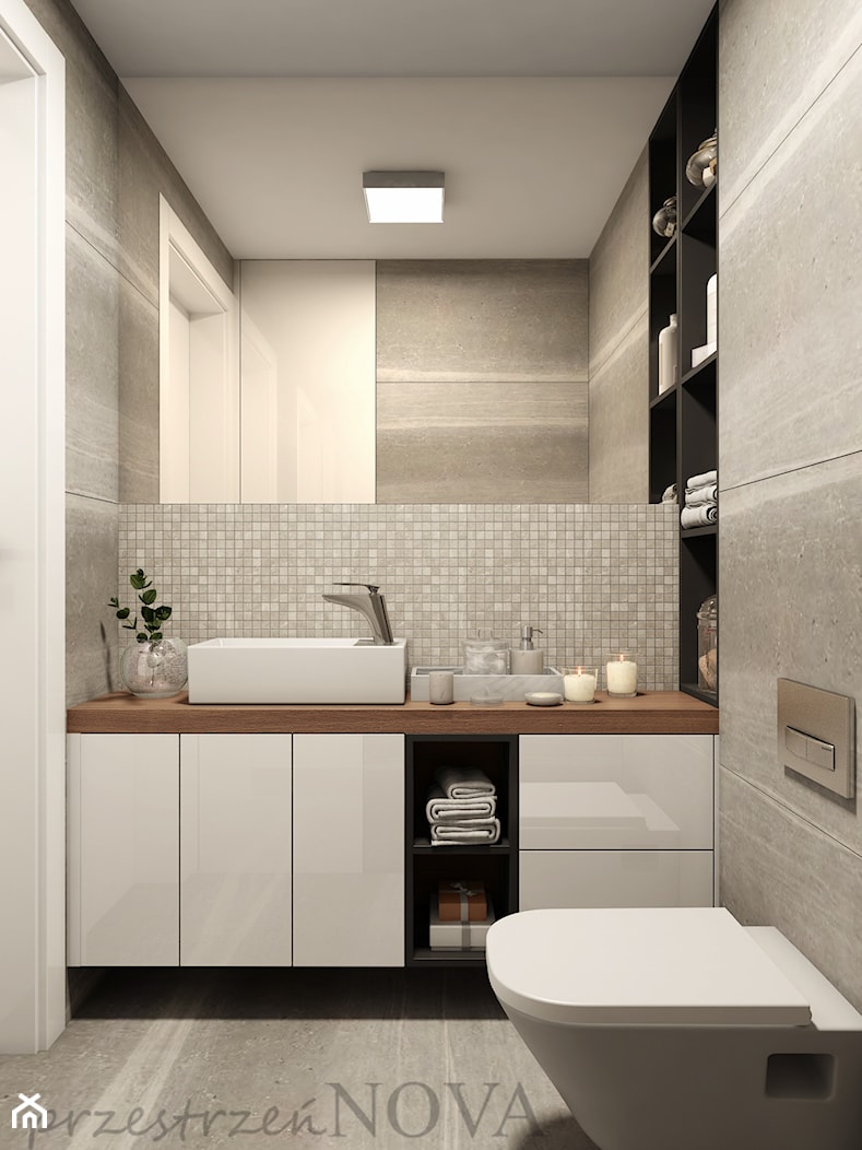 TOALETA POD SCHODAMI - Mała z lustrem z marmurową podłogą łazienka, styl nowoczesny - zdjęcie od przestrzeńNOVA - Homebook