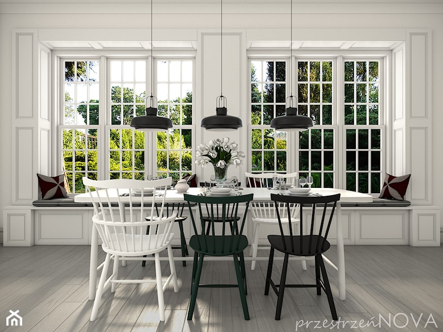 W rustykalnym klimacie - Średnia biała jadalnia jako osobne pomieszczenie, styl rustykalny - zdjęcie od przestrzeńNOVA