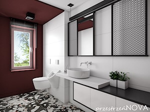 Łazienka w biurze - Średnia z lustrem z marmurową podłogą z punktowym oświetleniem łazienka z oknem, styl industrialny - zdjęcie od przestrzeńNOVA